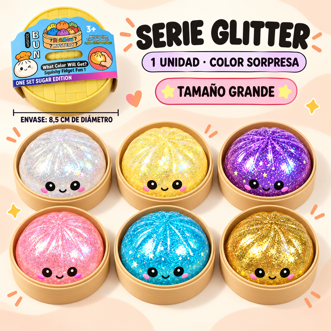 SQUISHY DAMPLING ANTIESTRÉS CON GLITTER ALEATEOREO