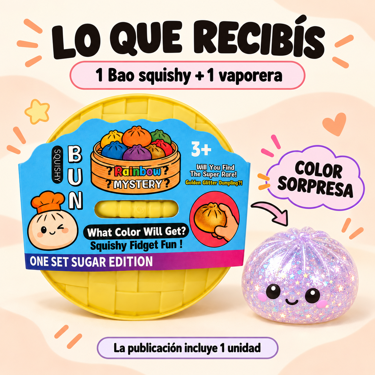 SQUISHY DAMPLING ANTIESTRÉS CON GLITTER  ALEATEOREO