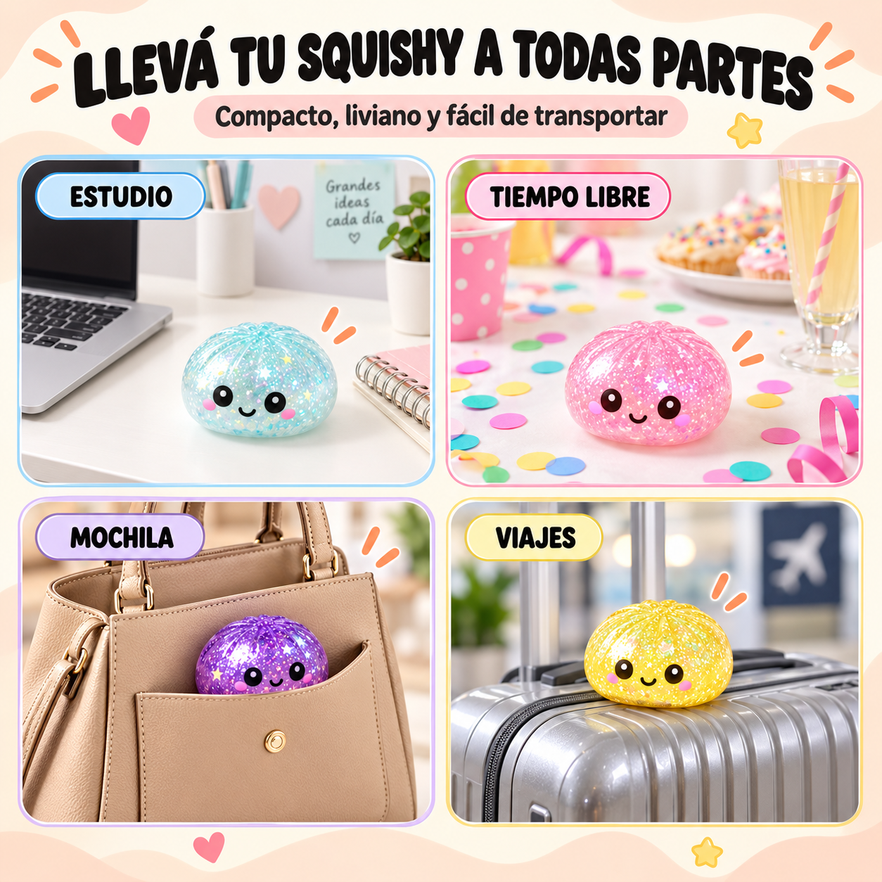 SQUISHY DAMPLING ANTIESTRÉS CON GLITTER  ALEATEOREO